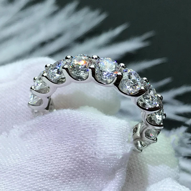 100% Real Silver 925 Full Eternity Ring for Women Simulated Diamond Engagement-losil