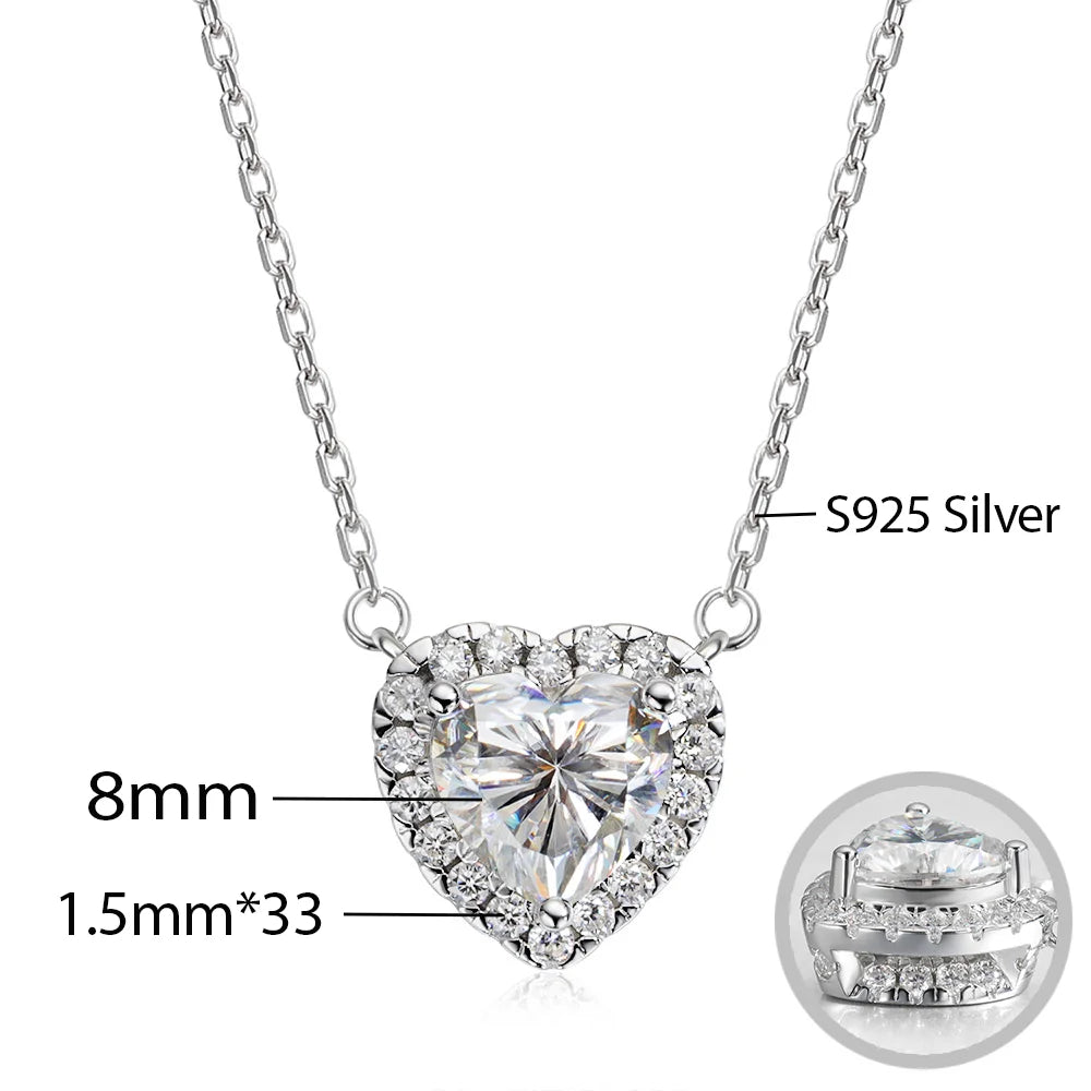 OEVAS 1-4CT Heart Full Moissanite Pendant Necklace For Women S925 Sterling Silver-losil