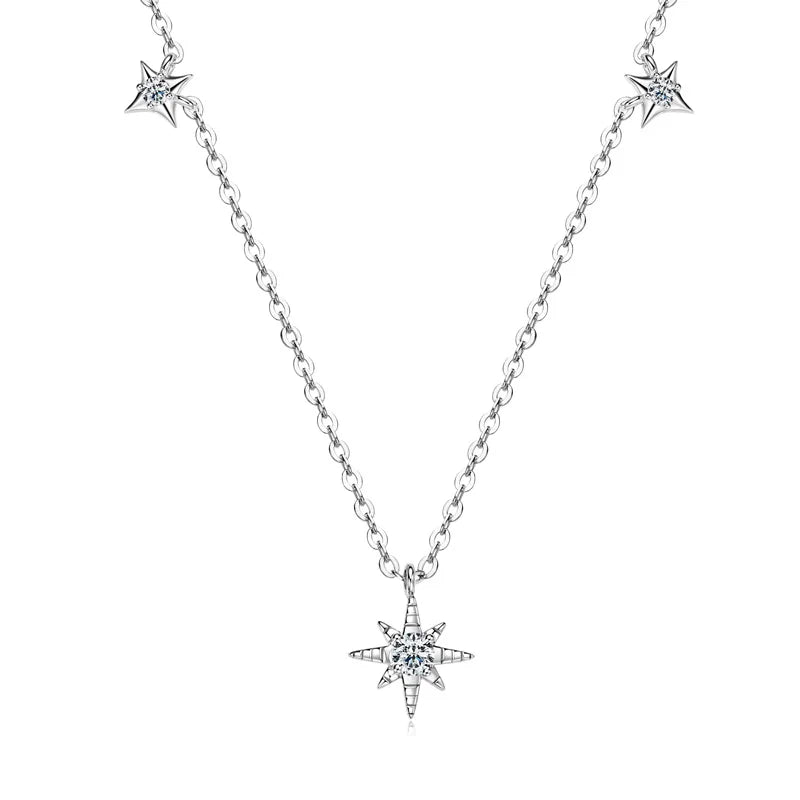 Anziw 100% 925 Silver Guide Star Pendant Necklace Certified 3mm&2mm Moissanite Charm-losil