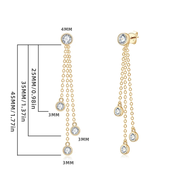Anziw All Moissanite Drop Earrings Detachable Double Chain Hanging Stud Earring Silver-losil