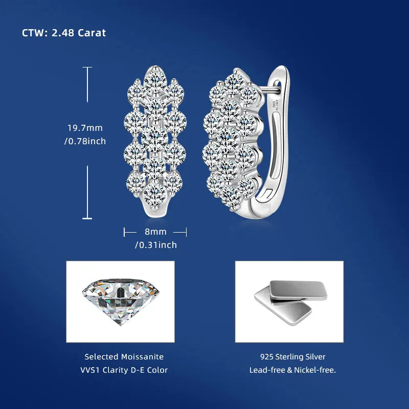 Anziw 2026 Fashion Clustered Triple-Row D Moissanite Hoop Huggie Earrings for Women-losil