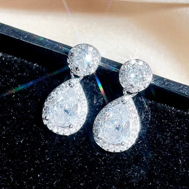 Huitan Gorgeous Drop Earrings for Women Shiny Luxury Waterdrop Cubic Zirconia Ear-losil