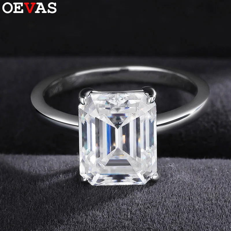OEVAS Real D Color 4 Carat Emerald Cut 8*10mm Moissanite Wedding Rings-losil