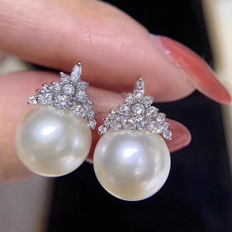 Huitan Luxury Imitation Pearl Drop Earrings Lady Engagement Accessories with Shiny Zirconia-losil
