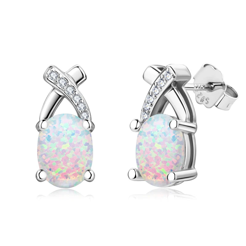 Fresh Opal Drop Stud Earrings for Women 925 Sterling Silver Curved Bar-losil