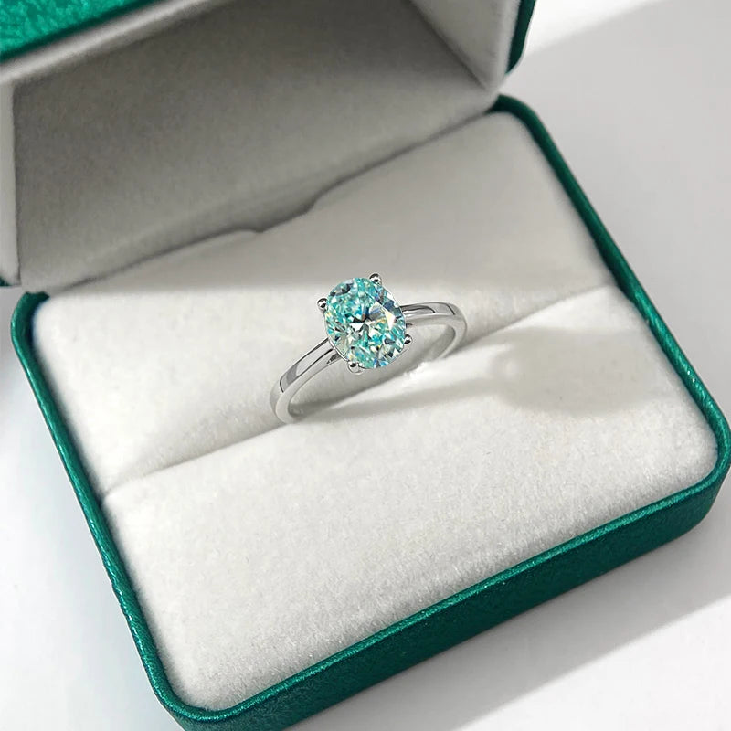 OEVAS Real 1CT / 2 Carat Oval Aquamarine Moissanite Ring For Women-losil