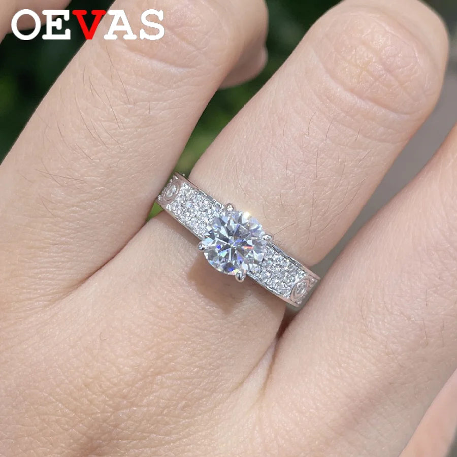 OEVAS 1CT Full Moissanite Rings Double Row S925 Sterling Silver plated 18K-losil