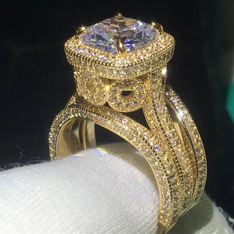 Huitan 3Pcs Set Wedding Rings for Women Full Sparking Cubic Zirconia Luxury-losil