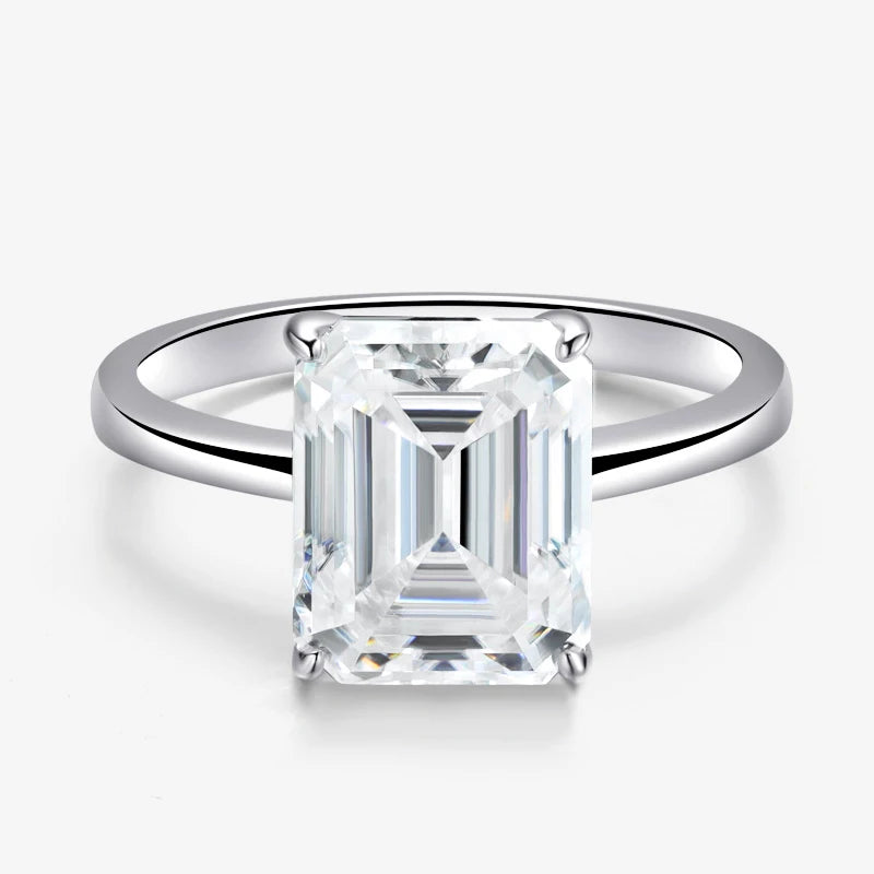 OEVAS Real D Color 4 Carat Emerald Cut 8*10mm Moissanite Wedding Rings-losil