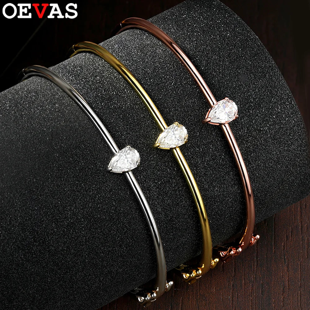 OEVAS Certified 1CT Pear Cut Moissanite Bangles S925 Silver Solitaire Lab Diamond-losil