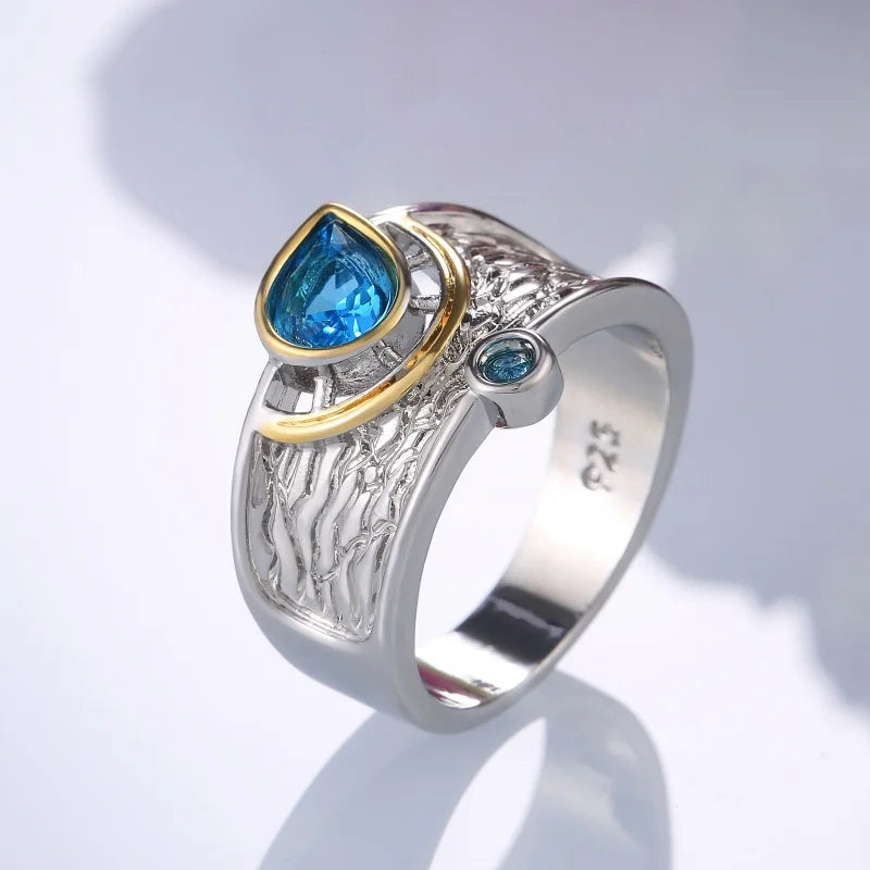 Huitan Drop Shipping Ethnic Women Rings Personality Design with Water Drop Stone-losil