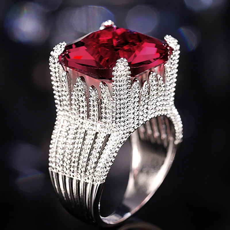 Huitan Gorgeous Square Dark Red Cubic Zirconia Rings for Women Wedding Engagement-losil