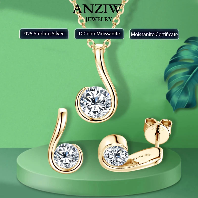18K Gold Plated 925 Silver Teardrop Pendant Necklace Comma Stud Earrings Certified-losil