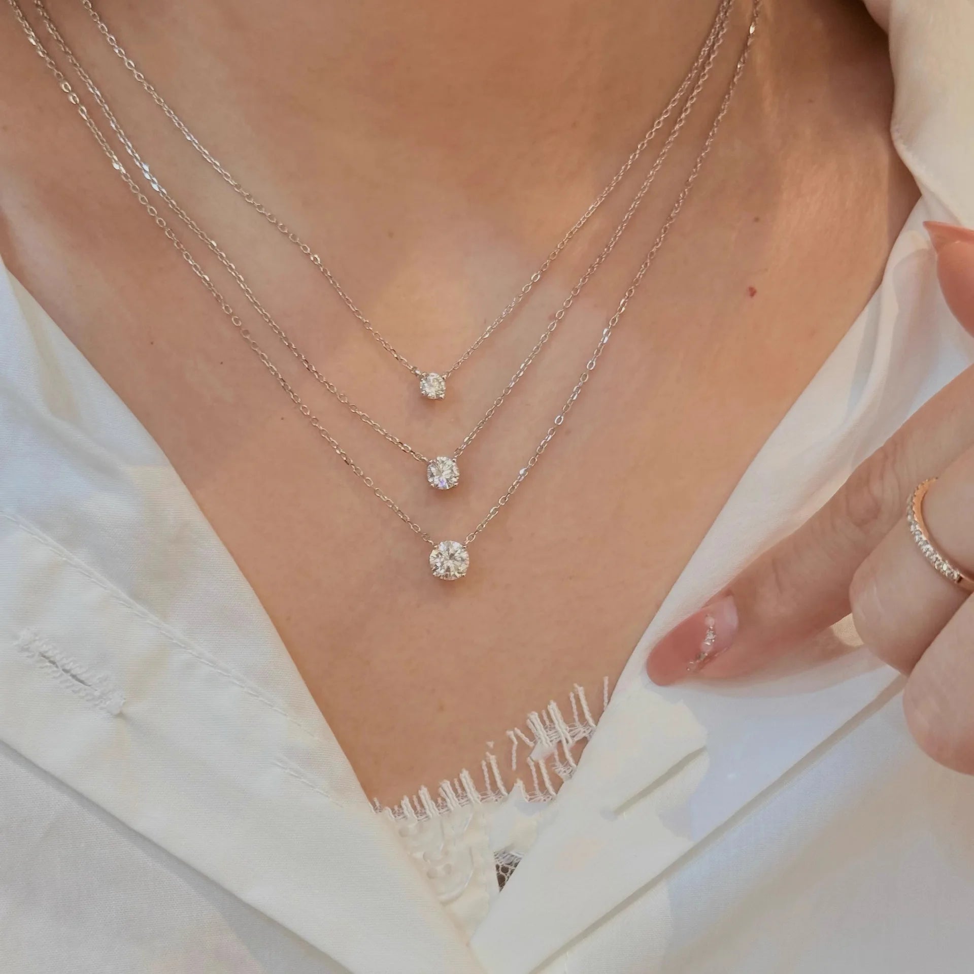 OEVAS 1ct 2CT 3ct Classic Round Moissanite Pendant Necklace For Women 100%-losil
