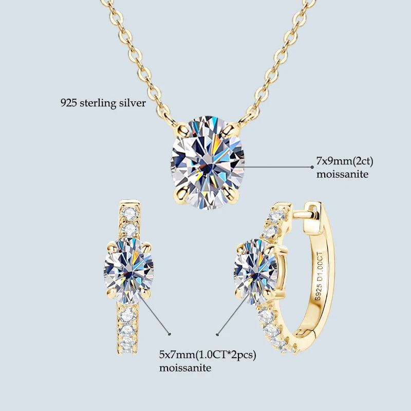 4.0cttw Oval Cut D Moissanite Jewelry Set Real 925 Silver Pendant Necklace-losil