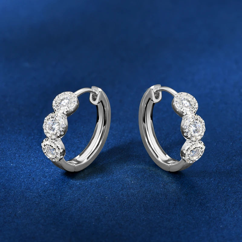 Classic Hoop Huggie Earrings Real D Color Moissanite Earring 925 Sterling Silver-losil