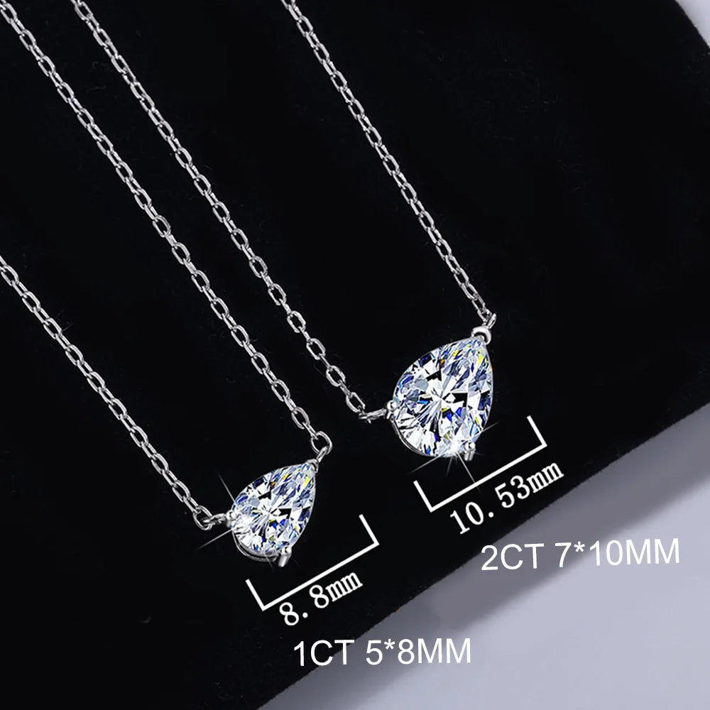 OEVAS 1-2CT Pear Cut Moissanite Pendant Necklace For Women S925 Silver D-losil