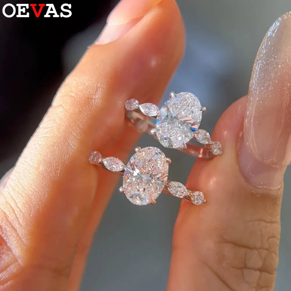 OEVAS Oval Cut 1CT 2CT Full D Color Moissanite Diamond Rings For-losil