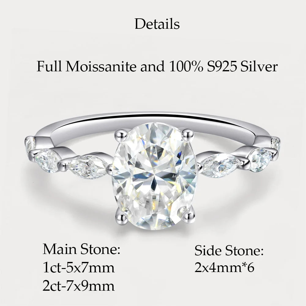 OEVAS Oval Cut 1CT 2CT Full D Color Moissanite Diamond Rings For-losil