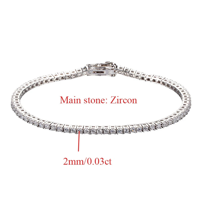 OEVAS 2MM 0.03 Carat Real Moissanite Women Tennis Chain Bracelet Fine Jewelry-losil