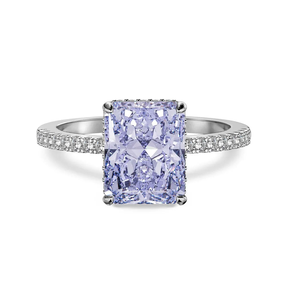 OEVAS 8*10mm Yellow Pink High Carbon Diamond Rings 100% 925 Sterling Silver-losil