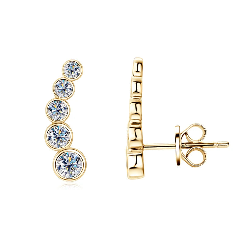 Anziw 4.5mm&4mm&3mm All Moissanite Earrings Climber for Women Men 925 Silver Stud-losil