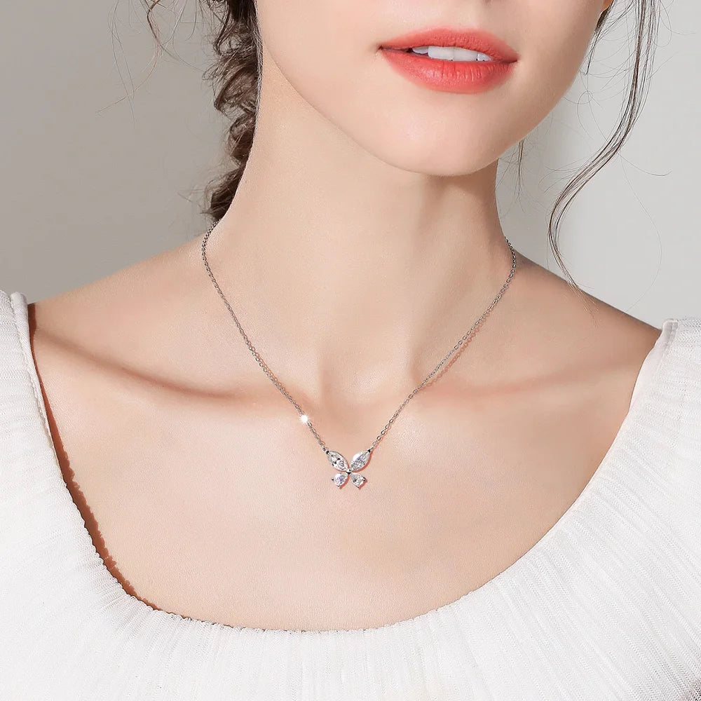OEVAS Real D Color Moissanite Butterfly Pendant Necklace 100% 925 Sterling Silver-losil
