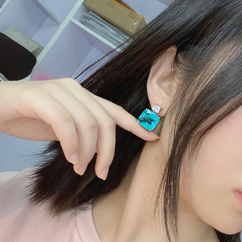 OEVAS Solid 925 Sterling Silver Fashion Paraiba Tourmaline Gemstone Drop Earrings Sparkling-losil