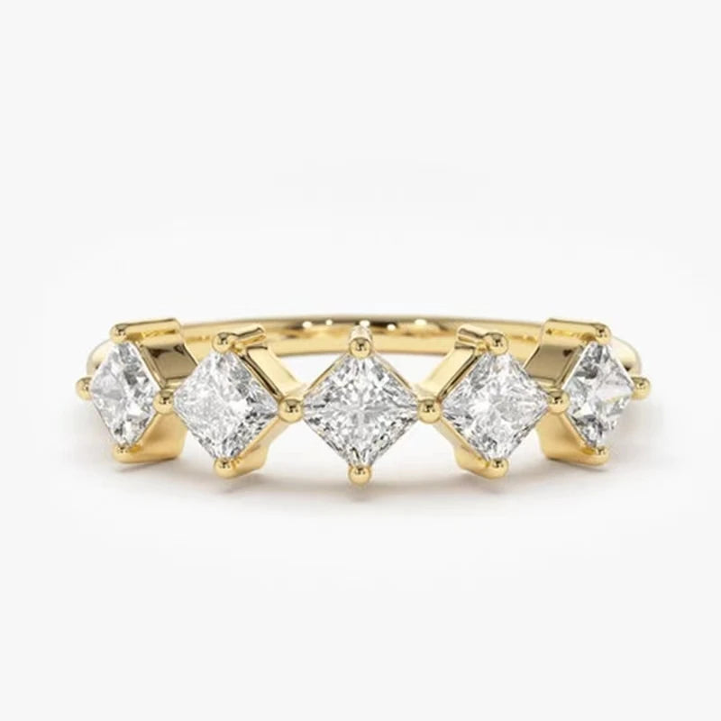 Huitan Simple Square Cubic Zirconia Gold Color Ring for Women Fashion Contracted-losil