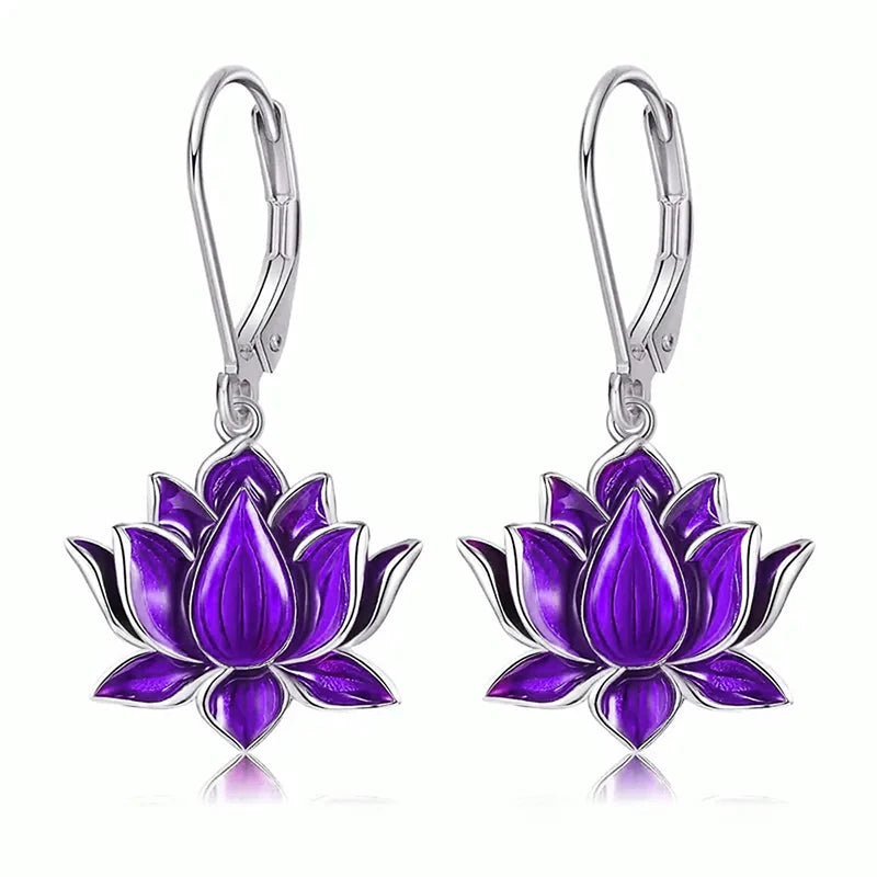 Huitan Chic Blue Lotus Pendant Earrings for Women Fashion Personality Accessories for-losil