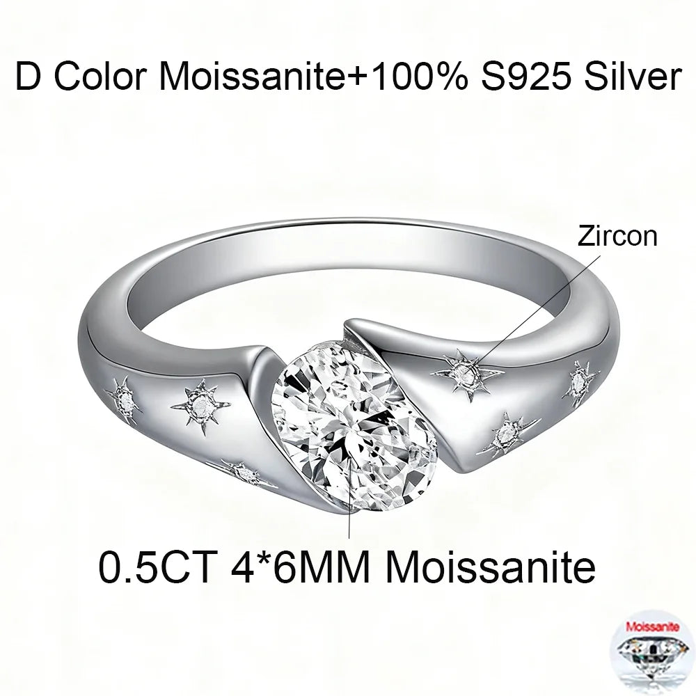 OEVAS 4*6MM Oval Cut Moissanite Ring S925 Sterling Silver 18K Gold Lab-losil