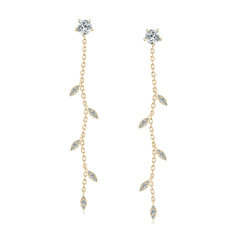 Anziw Leaf Dangle Long Drop Earrings Silver 925 for Women Real Moissanite-losil