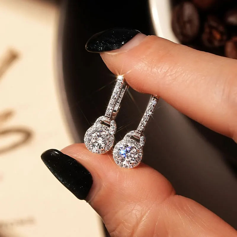 2024 Luxury Women's Hoop Earrings Real Silver 925 5mm Round Moissanite Drop-losil