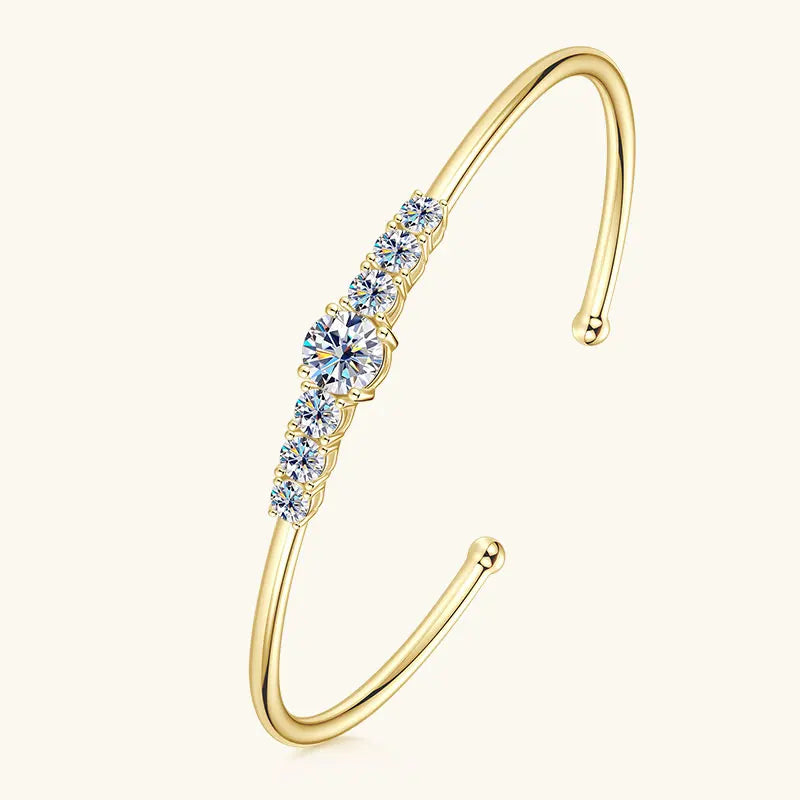Anizw 1.0ct 6.5mm Round D Moissanite Bracelet Cuff for Women 925 Silver-losil