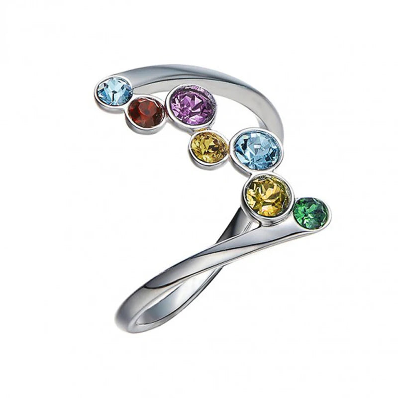 Huitan Fancy Colorful CZ Finger Ring for Girls Metal Silver Color Exquisite-losil