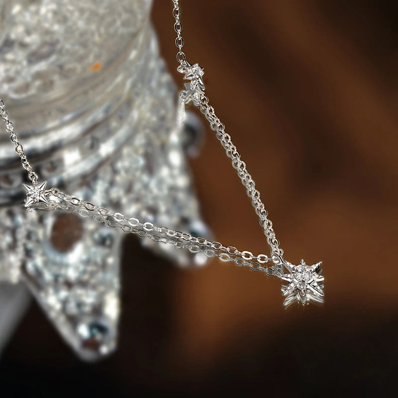 Anziw 100% 925 Silver Guide Star Pendant Necklace Certified 3mm&2mm Moissanite Charm-losil