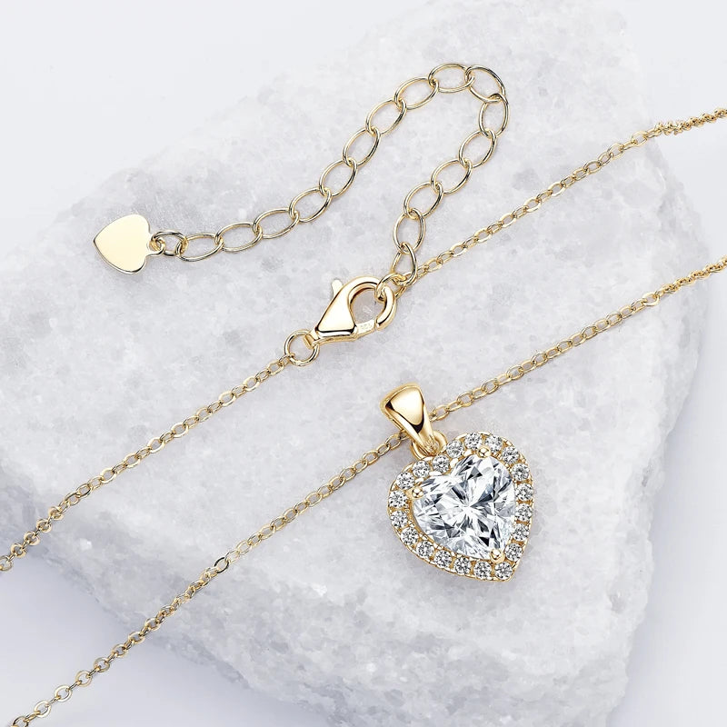 Real 2CT Heart Shape Moissanite Pendant Necklace 925 Silver for Women Jewelry-losil