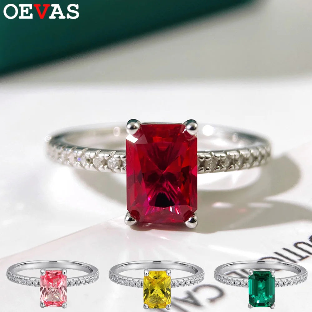 OEVAS 1CT Lab Grown Ruby/Yellow Sapphire/Emerald Ring S925 Sterling Silver with Moissanite-losil