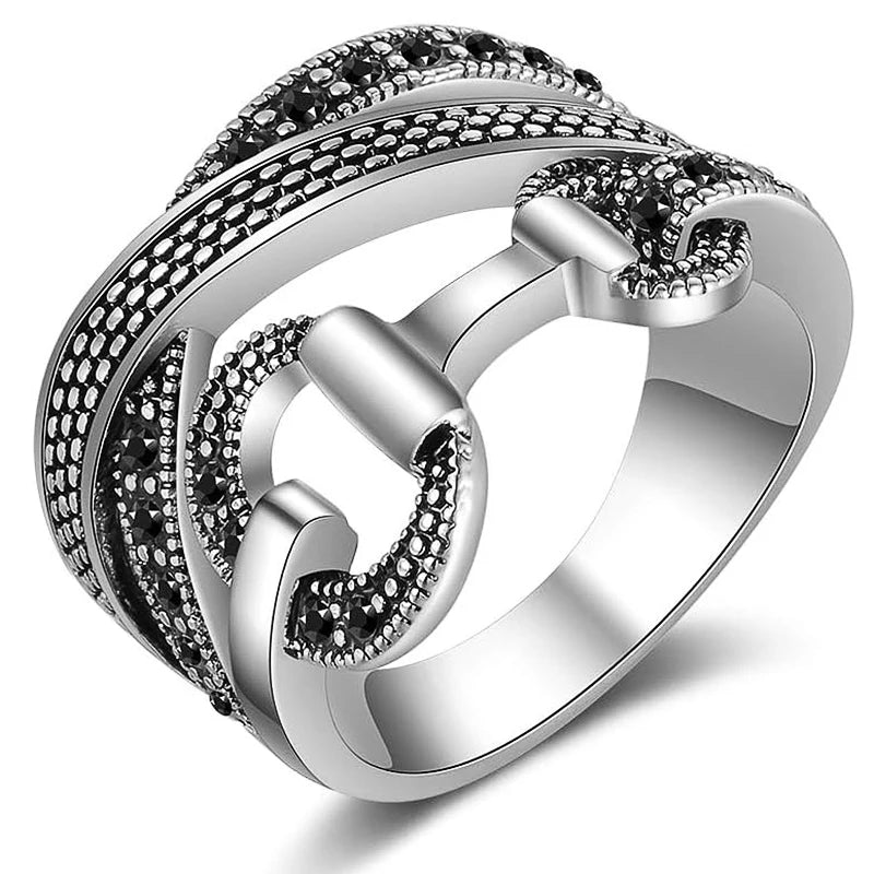 Huitan Novel Irregular Knot Design Rings Female Exquisite Dazzling Cubic Zirconia Accessory-losil