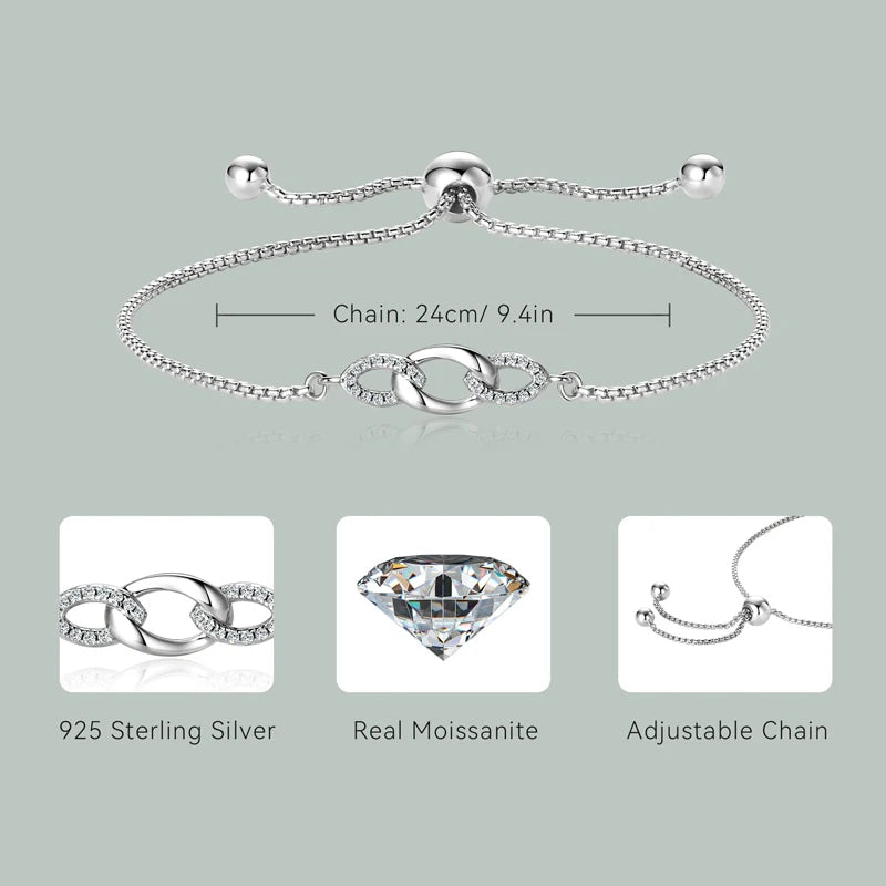 2024 Trendy Stretch Adjustable Moissanite Bracelet Real 925 Silver Plated Gold Bracelet-losil