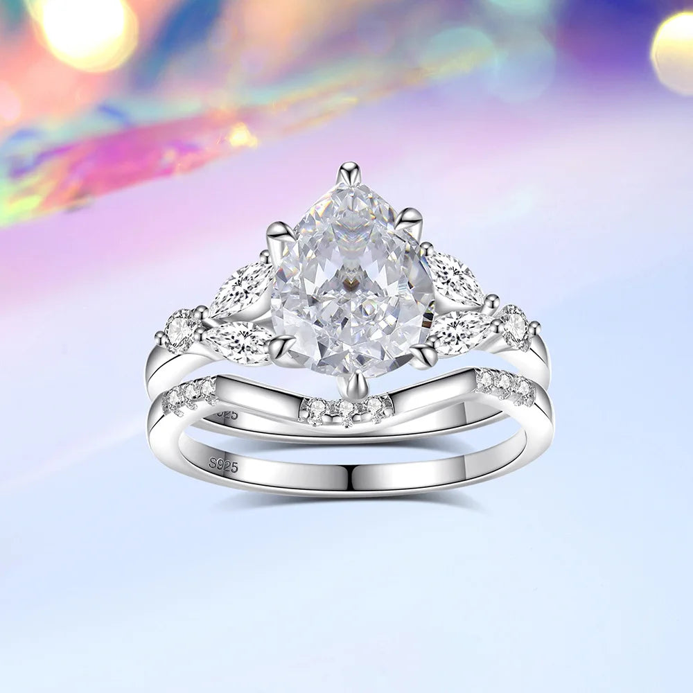 OEVAS 2ct 7x9MM Moissanite Two Rings S925 Silver Lab Diamond Wedding Ring-losil