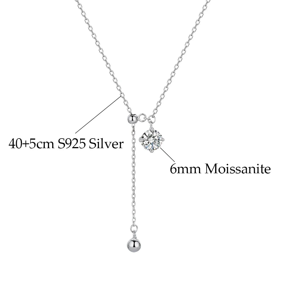 OEVAS 6MM Round Moissanite Pendant Necklace For Women 100% S925 Silver Adjustable-losil