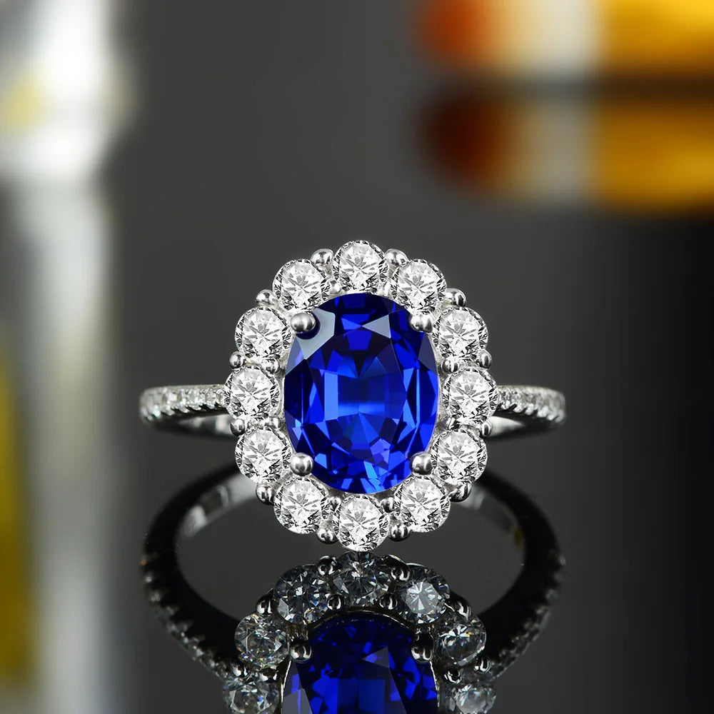 OEVAS 100% 925 Sterling Silver Sparkling 7*9mm Sapphire High Carbon Diamond Bridal-losil