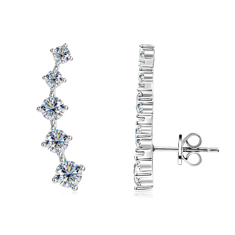 Anziw 4.5mm&4mm&3mm All Moissanite Earrings Climber for Women Men 925 Silver Stud-losil
