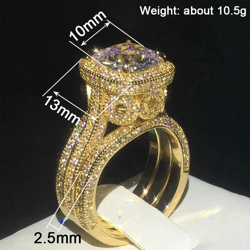 Huitan 3Pcs Set Wedding Rings for Women Full Sparking Cubic Zirconia Luxury-losil