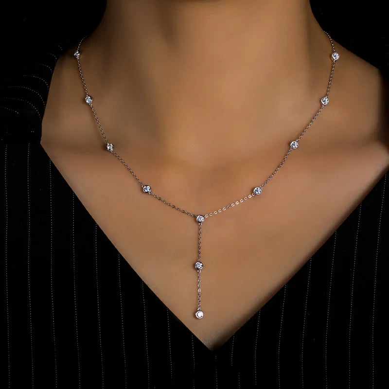 OEVAS 3MM Bubble Moissanite Pendant Necklace for Women S925 Silver Plated 18k-losil