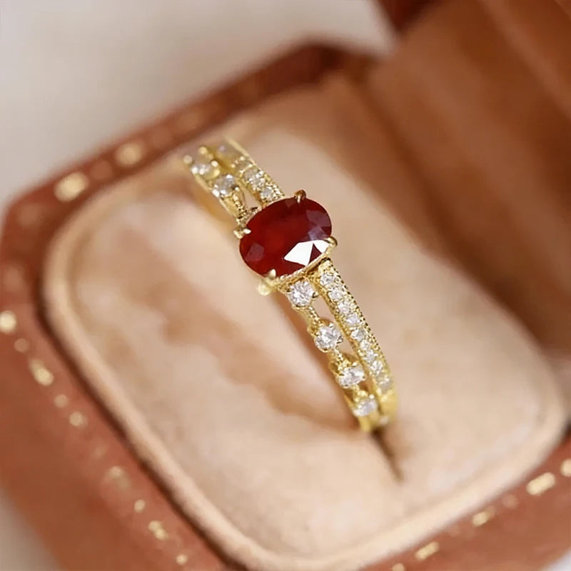 Huitan Creative Ring for Engagement Attractive Red Cubic Zirconia Women Finger Accessories-losil