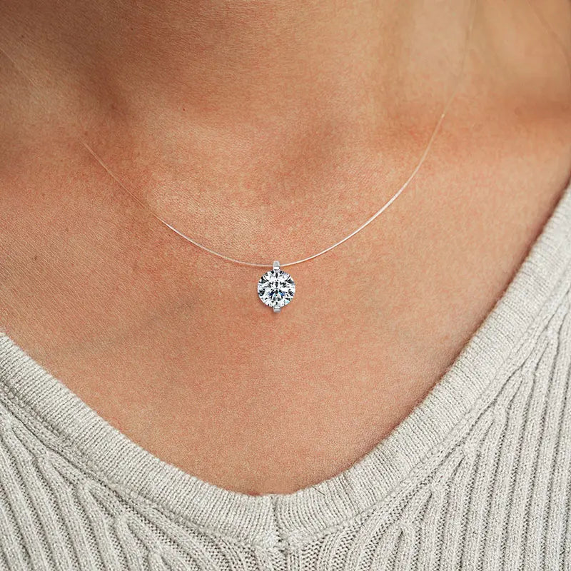 Anziw 2ct 1ct 0.5ct D Moissanite Pendant Necklaces for Women 925 Silver-losil