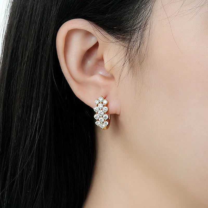 Anziw 2026 Fashion Clustered Triple-Row D Moissanite Hoop Huggie Earrings for Women-losil
