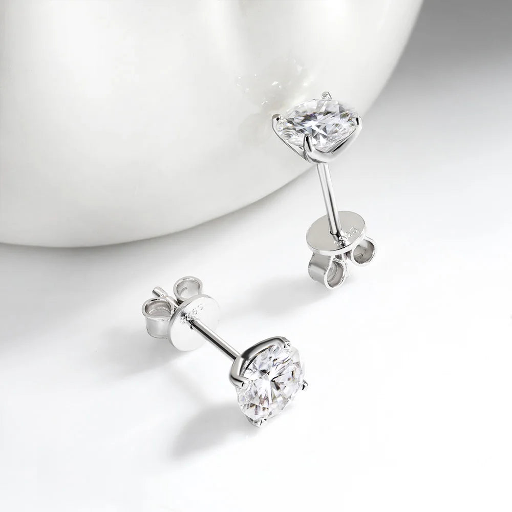 OEVAS Real 0.2CT-3CT D Color Moissanite Four Claws Stud Earrings For Women-losil
